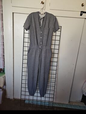 Standard Issue Gray Short-Sleeve Button-Front Jumpsuit